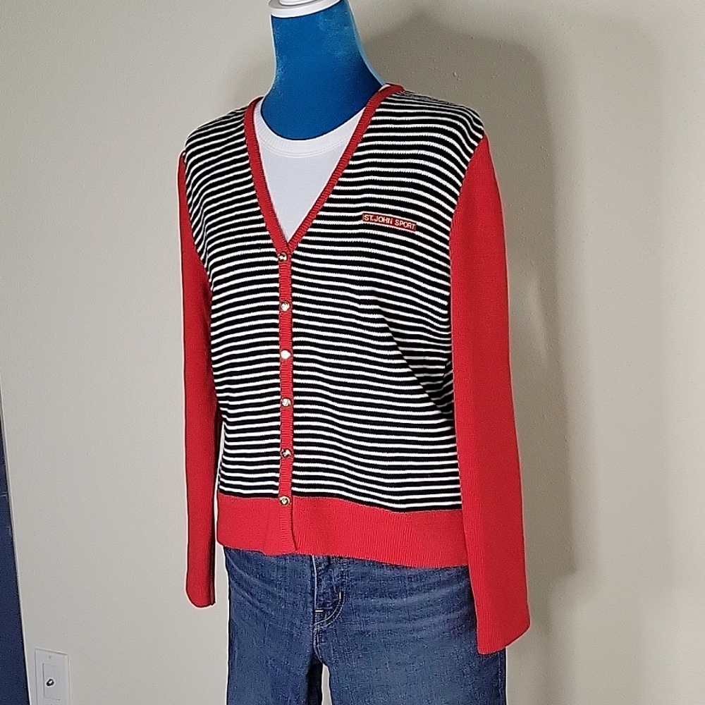 St John Sport vtg nautical striped sweater m